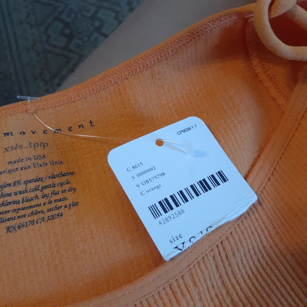 Free People Movement Lyla Neon Orange Long Sleeve Cutout Workout Top Sz XS - Picture 7 of 7